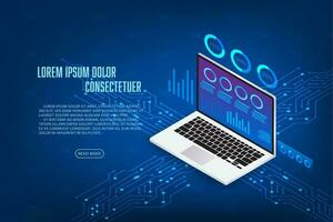 Vector isometric laptop with stock chart concept Technology business.