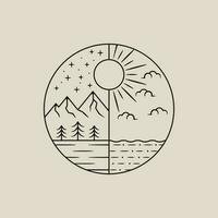 minimalistic logos. Moon, sun, day, night, sky, dune, water, clouds line art design vector