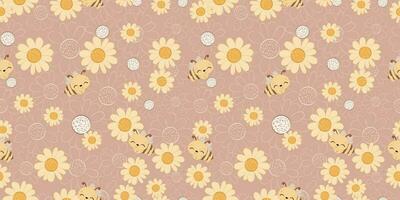 Cute Bee Gnome Themed Seamless Pattern vector