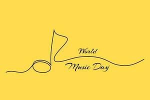 Vector illustration of one line notes and the inscription World Music Day on a yellow background.