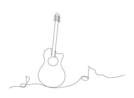 Vector illustration of single line drawing of guitar and lettering World Music Day. Music day logo concept with guitar.