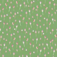 seamless mixed abstract tiny tulips pattern on green background vector