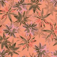 seamless mixed flowers pattern on peach background , greeting card or fabric vector