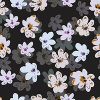 seamless plants pattern on black background with mixed tiny flowers , greeting card or fabric vector