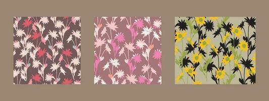 set of three wildflowers pattern background for fashion fabric vector