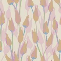 seamless pastel hand drawn tulips flower pattern background vector