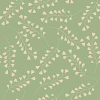 Beige branches on pale green background seamless pattern. Hand drawn botanic elements. Vector art