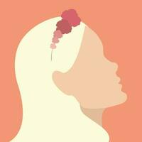 Abstract blonde woman looking up. Hand drawn female profile face silhouette with a flower wreath in her hair. Minimal design. Vector art