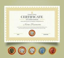 Certificate of Appreciation and Achievement template. Clean modern certificate with gold badge and modern curve line pattern. Diploma award design for business and education needs. vector