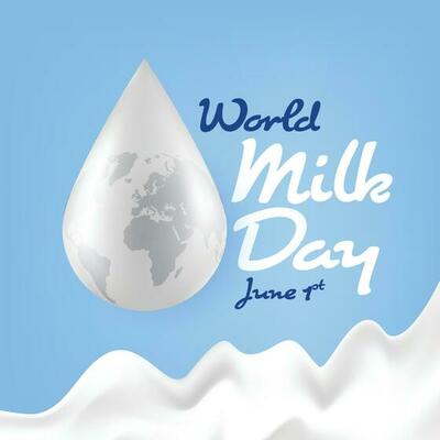 World milk day, June 1st. vector illustration world map on realistic milk drop