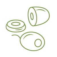 Olives whole and cut in doodle style. Resume isolated illustration on white background. vector