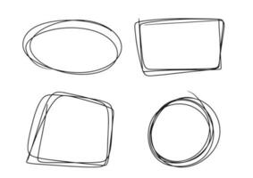Vector set of scribble doodle frames. Geometric round, circle, oval, square, rectangle border isolated on white background