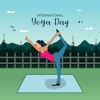 vector ilustración de internacional yoga día o mujer haciendo meditación plano ilustración