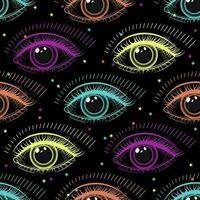 Pattern with human eye. Concept of all seeing eye, harmony of universe, wisdom, knowledge, extended mind. Colorful psychedelic surreal illustration. Good for groovy, hippie, mystical style. vector