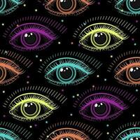 Pattern with human eye. Concept of all seeing eye, harmony of universe, wisdom, knowledge, extended mind. Colorful psychedelic surreal illustration. Good for groovy, hippie, mystical style. vector