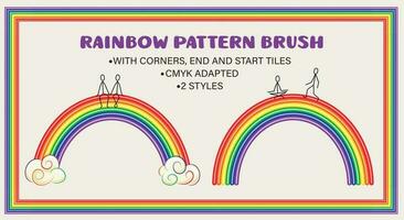 2 vector seamless pattern brushes with rainbow. Complete brushes with corners, end and start tiles. CMYK adapted Good for groovy, hippie style, kids design