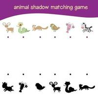 Find the correct shadow. Matching animal shadow game for children. Worksheet for kid. Educational printable worksheet. Vector illustration.