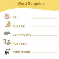 Word Scramble Game worksheet. Printable worksheet for children. Writing activity vector