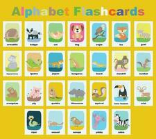 Animal alphabet flashcard. Educational printable flashcard. Vector illustrations.