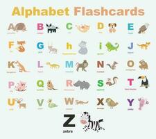 Animal alphabet flashcard. Educational printable flashcard. Vector illustrations.