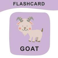 Cute flashcard of animal farm. Educational printable game cards. Colorful printable flashcards. Vector illustration.