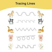 Tracing Lines Game Insects Edition. Educational worksheet. Worksheet activity for preschool kids. Preschool Education. Vector illustration.