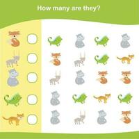 How many are they worksheet. Math worksheet for preschool. Educational printable math worksheet. Vector illustration.