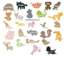 animal alfabeto tarjeta de memoria flash. educativo imprimible tarjeta de memoria flash. vector ilustraciones.