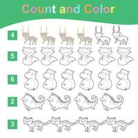 Count and Color worksheet for children. Educational printable worksheet. Vector illustrations.