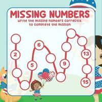 Missing numbers. Write the answer correctly. Educational printable math worksheet. Count and write activity. Counting practice. Vector file.