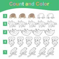 Count and Color worksheet for children. Educational printable worksheet. Vector illustrations.