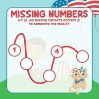 Missing numbers. Write the answer correctly. Educational printable math worksheet. Count and write activity. Counting practice. Vector file.