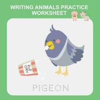 Illustration of writing animal practice worksheet. Educational printable worksheet. Exercises lettering game for kids. Vector illustration.