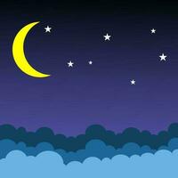 Moon and star on dark blue sky with cloud. Night sky. Nature concept. Vector illustration.