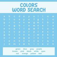 Colors Word Search worksheet. Educational worksheet for preschool. Ready to print. Printable sheet. Vector illustration file.