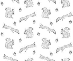 Seamless pattern of hand drawn squirrel vector