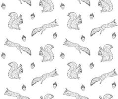 Seamless pattern of hand drawn squirrel vector