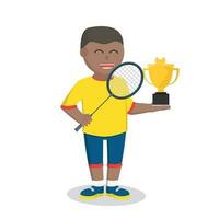 badminton player african got trophy design character on white background vector