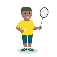 bádminton jugador africano participación un raqueta diseño personaje en blanco antecedentes vector