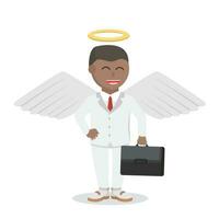 empresario africano ángel que lleva el maletín diseño personaje en blanco antecedentes vector