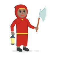 red monk african holding big axe design character on white background vector