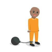 prisionero africano cadena pelota diseño personaje en blanco antecedentes vector