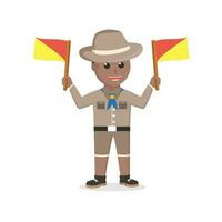 boy scout african doing semaphore design character on white background vector