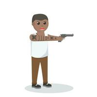 gángster africano con pistola diseño personaje en blanco antecedentes vector