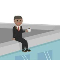 businessman african drink coffee in rooftop of building design character on white background vector