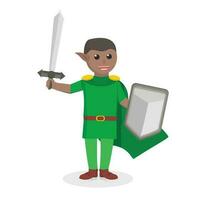 Elf african Holding Sword And Shield design character on white background vector