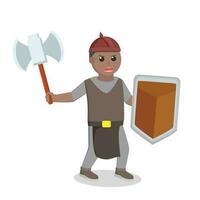 Ethnic Dwarf Warrior Hold Axe And shield design character on white background vector