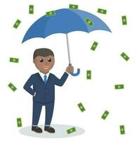 empresario africano lluvia dinero diseño personaje en blanco antecedentes vector