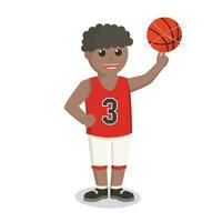 baloncesto jugador africano hilado cesta pelota en dedo diseño personaje en blanco antecedentes vector