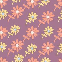 Chamomile flower seamless pattern in naive art style. Cute little daisy floral ornament wallpaper. vector